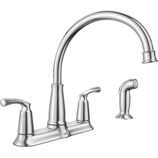 Moen Bexley Two Handle Chrome Kitchen Faucet Side Sprayer Included