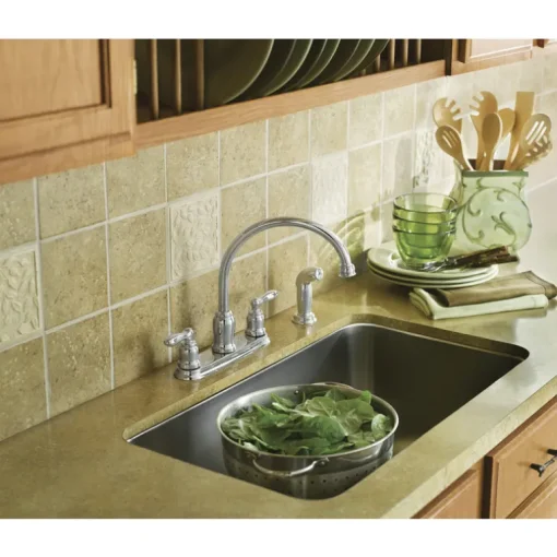 Moen Caldwell Two Handle Chrome Kitchen Faucet Side Sprayer Included