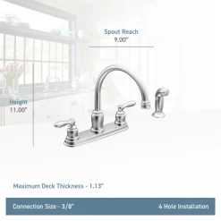Moen Caldwell Two Handle Chrome Kitchen Faucet Side Sprayer Included
