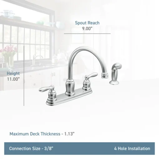 Moen Caldwell Two Handle Chrome Kitchen Faucet Side Sprayer Included