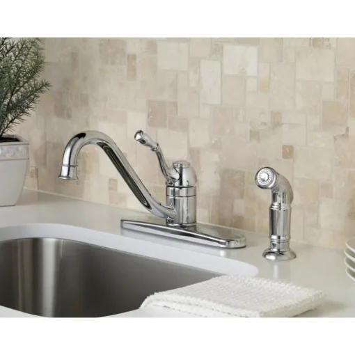 Moen Lindley One Handle Chrome Kitchen Faucet Side Sprayer Included