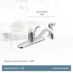 Moen Lindley One Handle Chrome Kitchen Faucet Side Sprayer Included