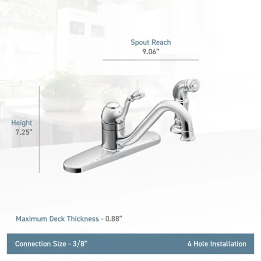 Moen Lindley One Handle Chrome Kitchen Faucet Side Sprayer Included