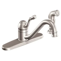 Moen Lindley One Handle Stainless Steel Kitchen Faucet Side Sprayer Included