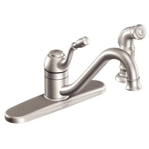 Moen Lindley One Handle Stainless Steel Kitchen Faucet Side Sprayer Included
