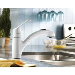 Moen Renzo One Handle White Pull-Out Kitchen Faucet