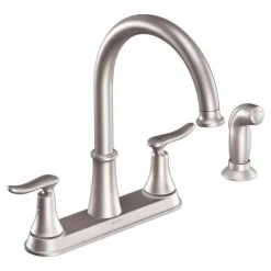 Moen Solidad Two Handle Stainless Steel Kitchen Faucet Side Sprayer Included