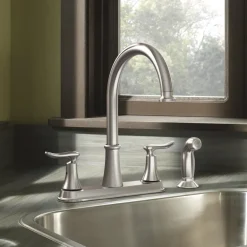 Moen Solidad Two Handle Stainless Steel Kitchen Faucet Side Sprayer Included