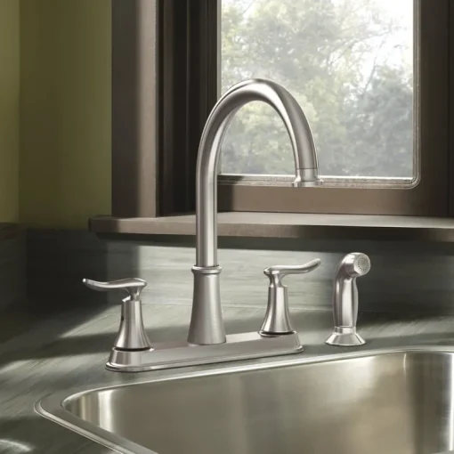 Moen Solidad Two Handle Stainless Steel Kitchen Faucet Side Sprayer Included