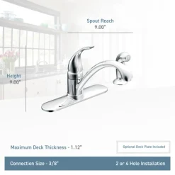 Moen Torrance One Handle Chrome Kitchen Faucet Side Sprayer Included