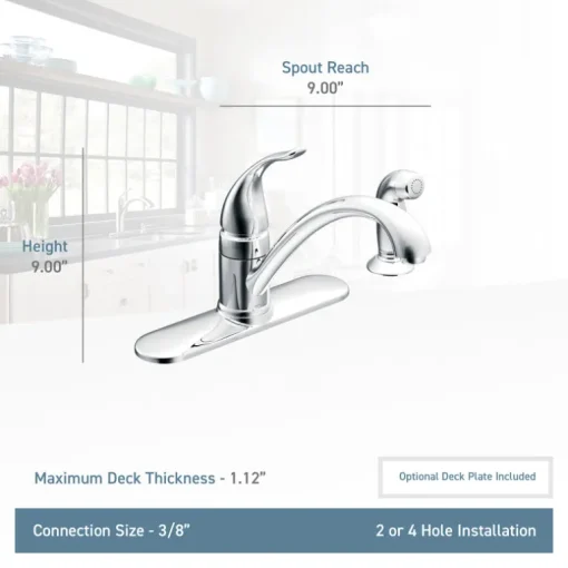 Moen Torrance One Handle Chrome Kitchen Faucet Side Sprayer Included