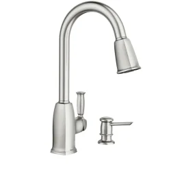 Moen Wellsley Stainless Steel 1.5 GPM Lever 1-Handle Pulldown Kitchen Faucet 10 in. Reach