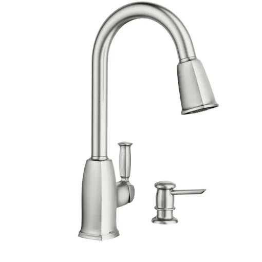 Moen Wellsley Stainless Steel 1.5 GPM Lever 1-Handle Pulldown Kitchen Faucet 10 in. Reach