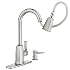 Moen Wellsley Stainless Steel 1.5 GPM Lever 1-Handle Pulldown Kitchen Faucet 10 in. Reach
