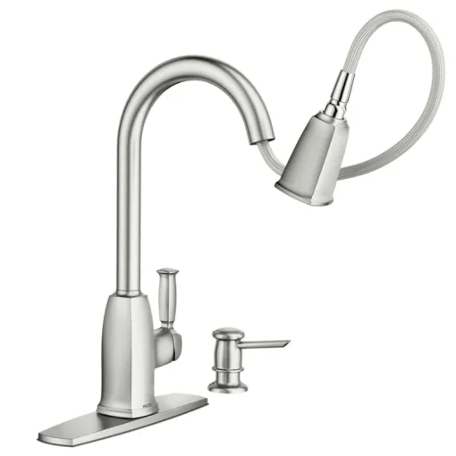 Moen Wellsley Stainless Steel 1.5 GPM Lever 1-Handle Pulldown Kitchen Faucet 10 in. Reach