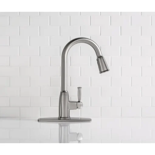 Moen Wellsley Stainless Steel 1.5 GPM Lever 1-Handle Pulldown Kitchen Faucet 10 in. Reach