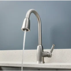 Moen Wellsley Stainless Steel 1.5 GPM Lever 1-Handle Pulldown Kitchen Faucet 10 in. Reach