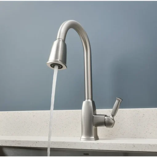Moen Wellsley Stainless Steel 1.5 GPM Lever 1-Handle Pulldown Kitchen Faucet 10 in. Reach