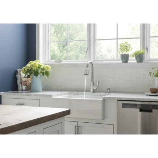 Moen Wellsley Stainless Steel 1.5 GPM Lever 1-Handle Pulldown Kitchen Faucet 10 in. Reach