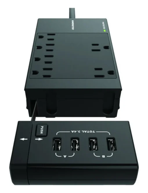 Monster 4 ft. L 6 outlets Surge Protector Black 1080 J