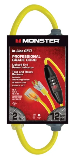 Monster Indoor or Outdoor 2 ft. L Yellow In-line GFCI Cord 12/3 SJTW