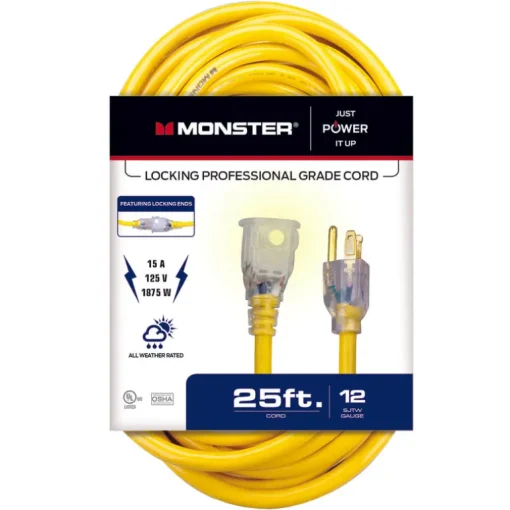 Monster Just Power It Up Outdoor 25 ft. L Yellow 12/3 SJTW Extension Cord