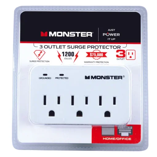 Monster Just Power It Up 0 ft. L 3 outlets Wall Tap Surge Protector White 1200 J