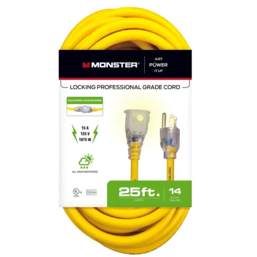 Monster Just Power It Up Outdoor 50 ft. L Yellow Extension Cord 14/3 SJTW