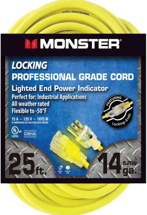 Monster Just Power It Up Outdoor 50 ft. L Yellow Extension Cord 14/3 SJTW