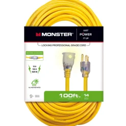 Monster Just Power It Up Outdoor 100 ft. L Yellow Extension Cord 12/3 SJTW