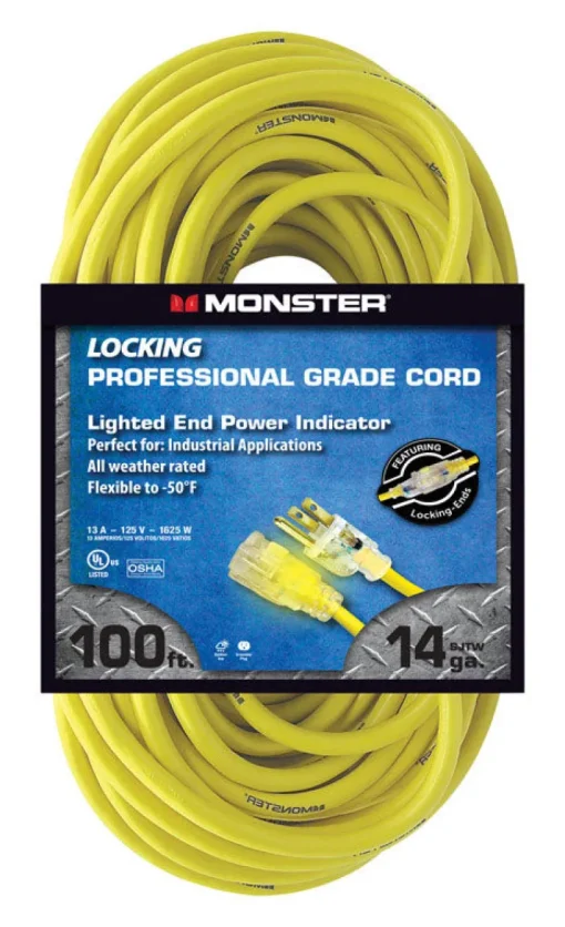 Monster Just Power It Up Outdoor 100 ft. L Yellow Extension Cord 14/3 SJTW