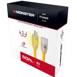 Monster Just Power It Up Yellow Rubber 15A 125V 1875W 10/3 SJTW Extension Cord 50 L ft.