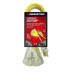 Monster Just Power It Up Outdoor 2 ft. L Yellow Extension Cord 12/3 SJTW