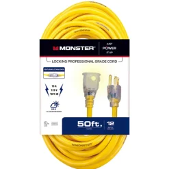 Monster Yellow 15A 125V 1875W 12/3 ga. 1-Outlet Outdoor Extension Cord 50 L ft.
