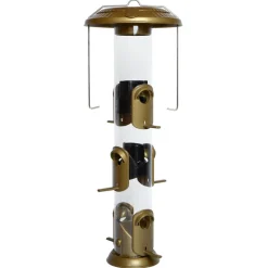 Nature's Way Deluxe Wild Bird and Finch 1.5 qt Metal/Plastic Funnel Flip-Top Tube Bird Feeder 6 port