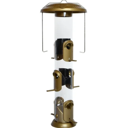 Nature's Way Deluxe Wild Bird and Finch 1.5 qt Metal/Plastic Funnel Flip-Top Tube Bird Feeder 6 port