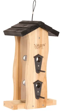 Nature's Way Wild Bird and Finch 2 qt Cedar Vertical Wave Bird Feeder 6 ports (Pack of 4).