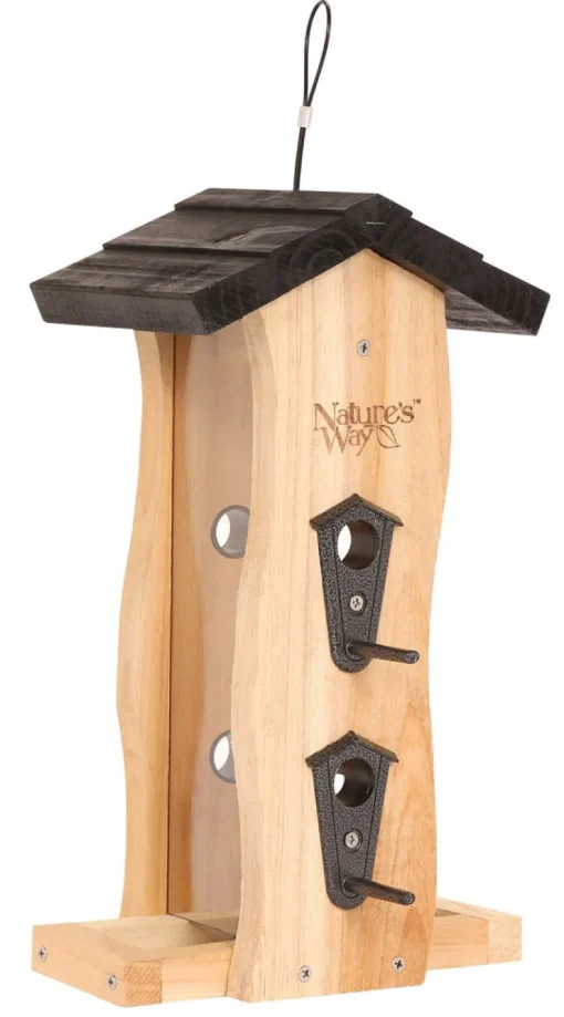 Nature's Way Wild Bird and Finch 2 qt Cedar Vertical Wave Bird Feeder 6 ports (Pack of 4).