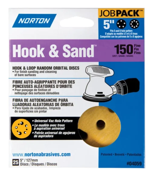 Norton Hook & Sand 5 in. Aluminum Oxide Hook and Loop A290 Sanding Disc 150 Grit Fine 25 pk