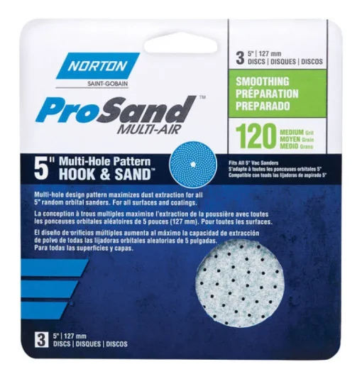 Norton ProSand 5 in. Ceramic Alumina Hook and Loop A975 Sanding Disc 120 Grit Medium 3 pk