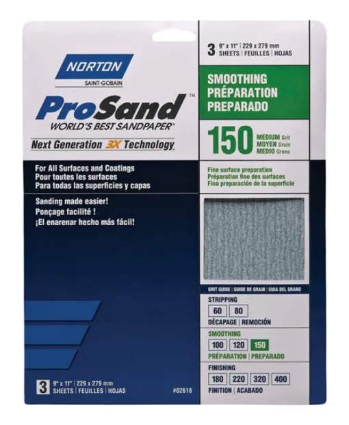 Norton ProSand 11 in. L X 9 in. W 150 Grit Aluminum Oxide Sandpaper 3 pk