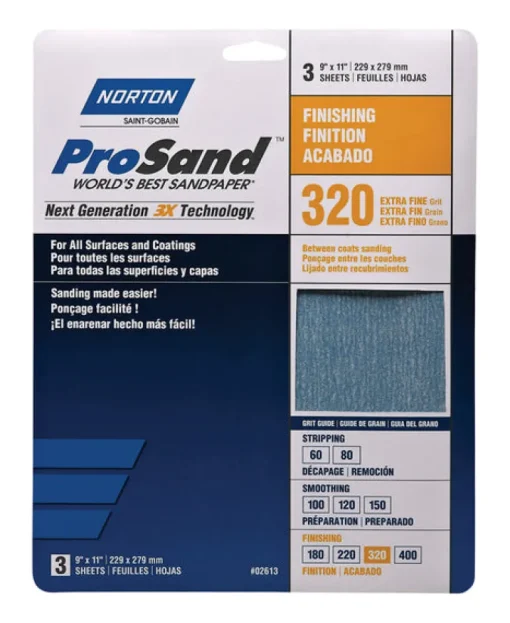 Norton ProSand 11 in. L X 9 in. W 320 Grit Aluminum Oxide Sandpaper 3 pk