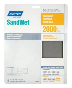 Norton SandWet 11 in. L X 9 in. W 2,000 Grit Aluminum Oxide Waterproof Sandpaper 5 pk