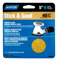 Norton Stick & Sand 5 in. Aluminum Oxide Adhesive A250/A290/H290 Sanding Disc 40 Grit Extra Coarse 4