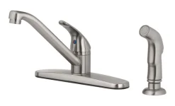 OakBrook Essentials One Handle Brushed Nickel Kitchen Faucet Side Sprayer Included