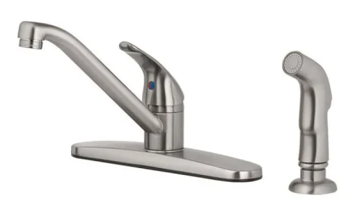 OakBrook Essentials One Handle Brushed Nickel Kitchen Faucet Side Sprayer Included