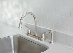 OakBrook Pacifica Two Handle Brushed Nickel Kitchen Faucet Side Sprayer Included