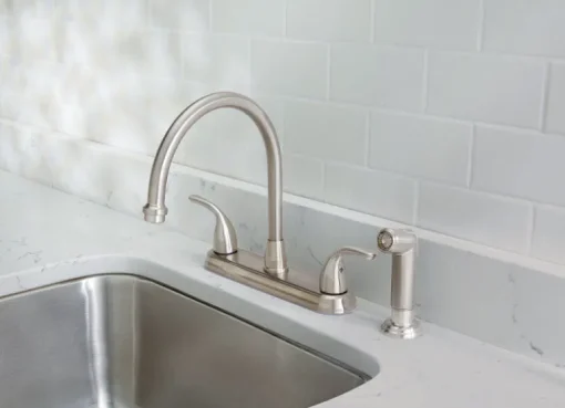 OakBrook Pacifica Two Handle Brushed Nickel Kitchen Faucet Side Sprayer Included