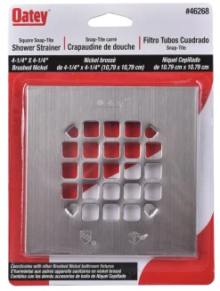 Oatey 42337 4-1/4 X 4-1/4 Brushed Nickel Square Snap-Tite Shower Strainer