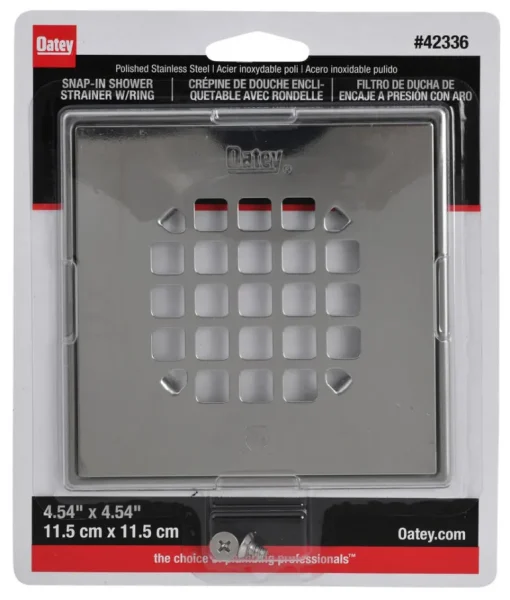 Oatey 42336 4.54 X 4.54 Polished Stainless Steel Square Snap In Strainer With Ring (Pack of 4).